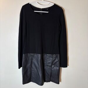 Theory Bowmont Black Long Sleeve Leather‎ Panel Dress Size 6